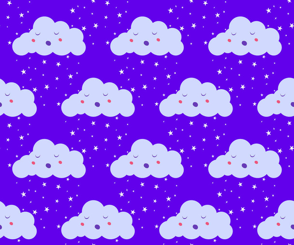 Emoji cloud star rain snow seamless pattern vector - Vector, Image