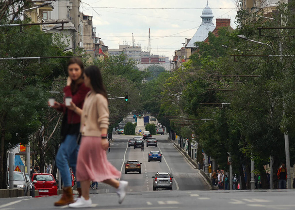 Bucharest, Romania - June 01, 2020: Long shot view of the Regina elisabeta Boulevard in Bucharest. - Photo, image