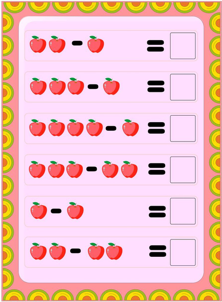 Matematica per bambini in età prescolare con disegno mela rossa
 - Vettoriali, immagini