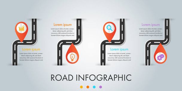 Infografica stradale aziendale con icona per presentazione, processo, flusso di lavoro
. - Vettoriali, immagini
