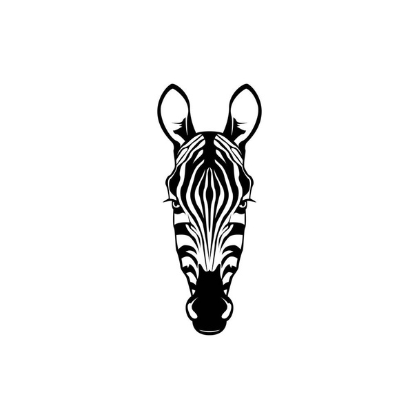 Vektör zebra başı, retro logolar için yüz, amblemler, rozetler, etiketler şablon ve tişört vintage tasarım elemanı. Beyaz arkaplanda izole - Vektör, Görsel