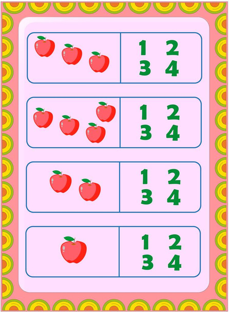 Kırmızı elma tasarımı ile okul öncesi bebek matematiği - Vektör, Görsel