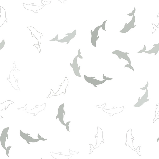 Textura sem emenda vetorial cinza claro com golfinhos. Golfinhos marinhos isolados sobre fundo branco. Design natural para papéis de parede
. - Vetor, Imagem