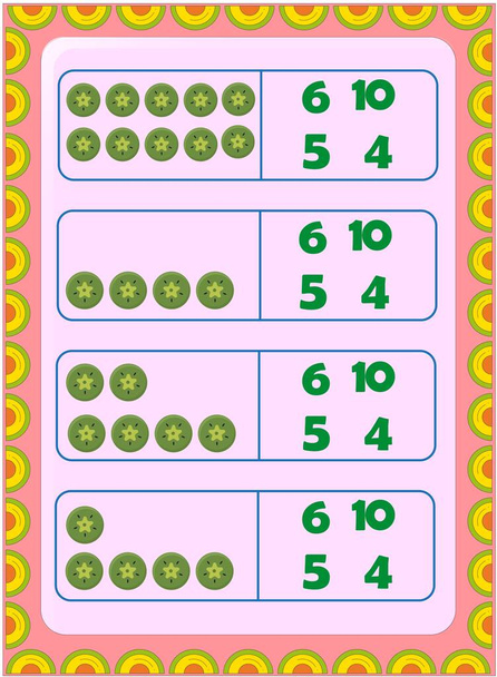 Matemáticas preescolares y de niños pequeños con rodajas de kiwi diseño de frutas
 - Vector, Imagen