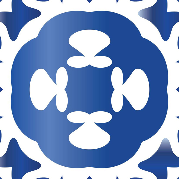 Portuguese vintage azulejo tiles. Vector seamless pattern frame. Kitchen design. Blue antique background for pillows, print, wallpaper, web backdrop, towels, surface texture. - Vektor, obrázek