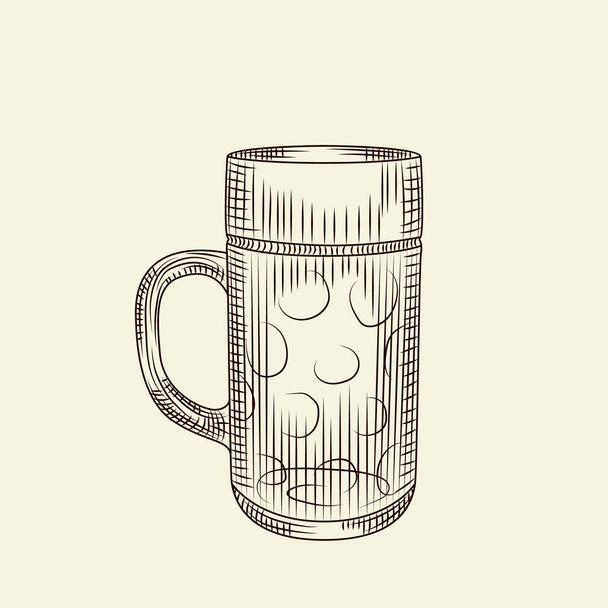 Átlátszó üveg sör izolált vektor vintage illusztráció. Üres söröskorsó kézzel rajzolt stílusban. Gravírozási stílus. Étlap, kártya, poszter, nyomat, csomagolás. - Vektor, kép