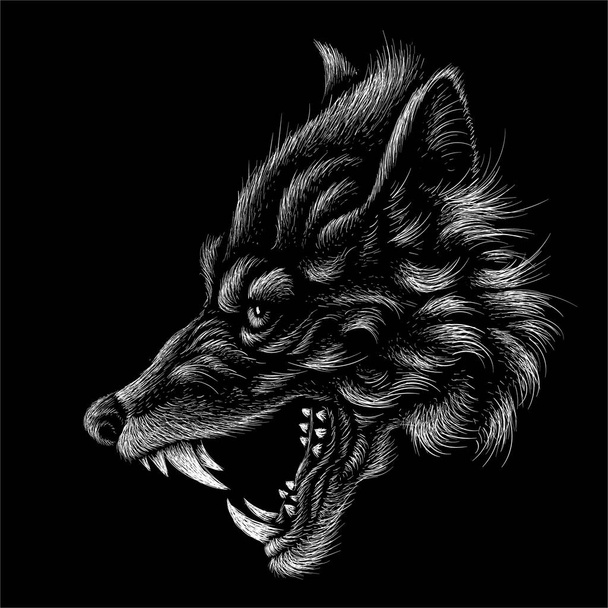 Logotipo vectorial perro o lobo para tatuaje o diseño de camiseta o outwear. Lindo estilo de impresión perro o lobo fondo
.  - Vector, Imagen