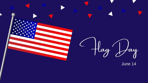 イラスト、バナー、ポスター、カードやデザインのテキストフラグ日6月14日。アメリカでは旗の日。自由、国家、愛国心、尊敬の概念。アメリカだ。青の背景. - 写真・画像