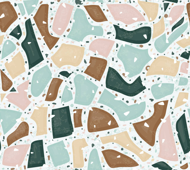 Terrazzo seamless vector pattern. Endless background of rock floor. Fashion design illustration. - Vector, Image