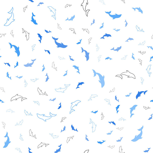 Yunuslarla açık mavi vektörlü kusursuz doku. Deniz yunuslarının doğal çizimi. Hayvanların web siteleri için desen. - Vektör, Görsel