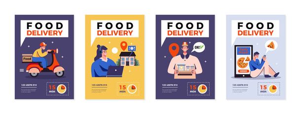 Набор постеров для доставки продуктов питания
 - Вектор,изображение