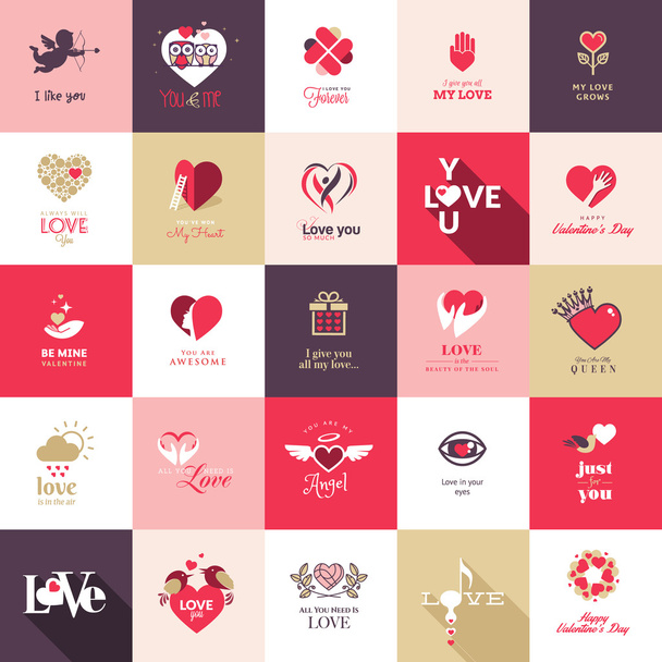 große Auswahl an Ikonen für Valentinstag, Muttertag, Hochzeit, Liebe und romantische Veranstaltungen - Vektor, Bild