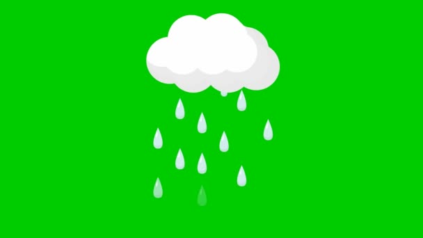 Animált esőcseppek a felhőből. Lekapcsolt videó. Esik az eső. Vektor illusztráció elszigetelt zöld háttér. - Felvétel, videó