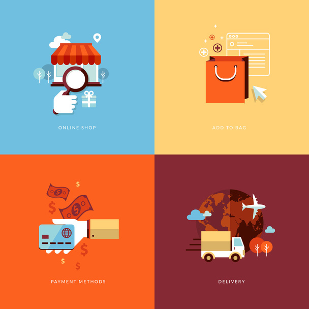 Set of flat design concept icons for online shopping - Vector, Image