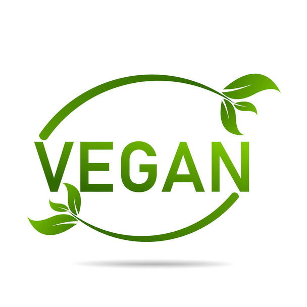 Vegan product icon design symbol. Green leaves in heart shape sign. Vector illustration - ベクター画像