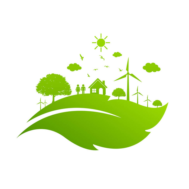 Save Nature and ecology concept with eco cityscape stock vector - Vektör, Görsel