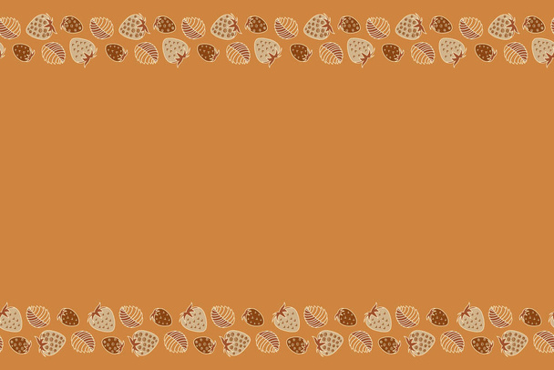 Strawberry seamless pattern in beige, orange and brown colors. Stylized strawberry illustration with place for your text. Spring abstract background with horizontal beige, orange and brown strawberry. - 写真・画像
