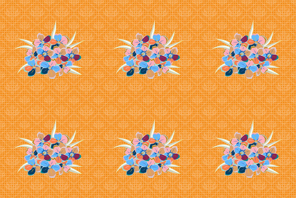 Nahtloses Muster mit dekorativen Sommerblumen in gelben und blauen Farben, Aquarell-Raster-Illustration. - Foto, Bild