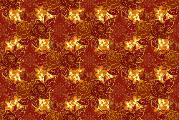 Seamless floral ornament. Modern flower pattern with royal flower. Colored orient pattern in red, brown and yellow colors. - Zdjęcie, obraz