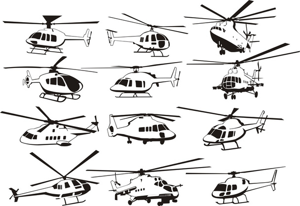 Helikopter silhouettes - Vektör, Görsel