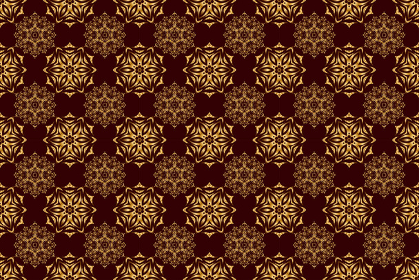 Can be used for luxury greeting rich card. Vintage seamless texture. Raster gold ornament on a brown background. Pattern with golden elements on a brown background. - Photo, Image