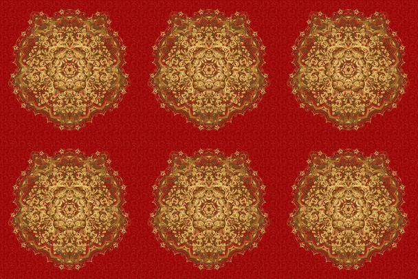 Χειροποίητο ράστερ μαντάλα με χρυσό αφηρημένο μοτίβο, απομονωμένο σε κόκκινο φόντο. Σχεδιασμός σάκου. - Φωτογραφία, εικόνα