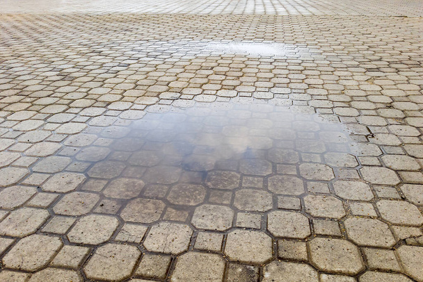 A pool of water after rain on a tile in the yard - Photo, Image