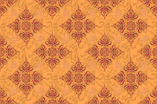 Raster luxury sketch with pink, yellow and red elements. Glitter seamless pattern. - Photo, Image