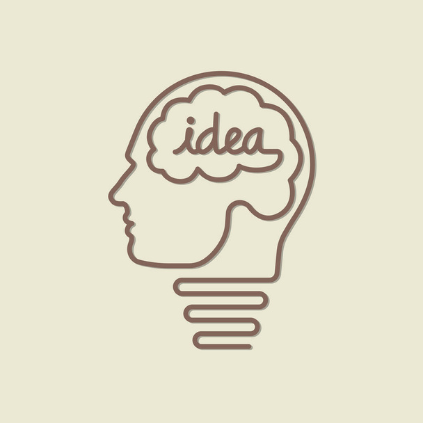 Kavramsal düşünme işareti, beyni ve fikri ampul simgesinde olan bir insan kafası - Vektör, Görsel