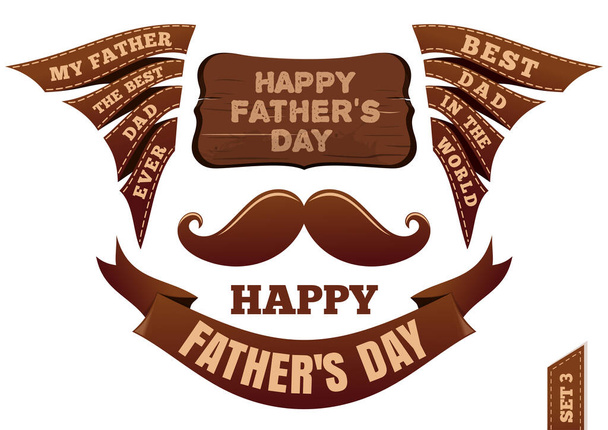 Fathers Day design. Collection of brown ribbons with congratulatory messages for Fathers Day. Vector illustration - Vektor, Bild