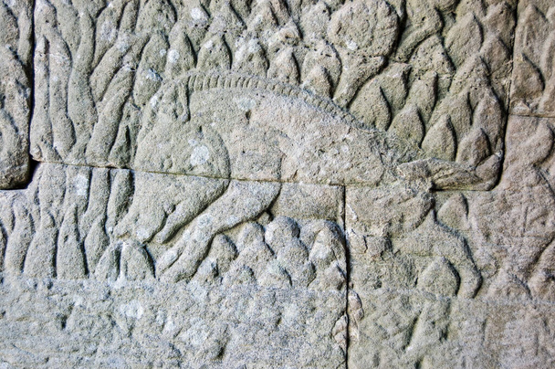 Antike Flachrelief-Schnitzerei eines Wildschweins. Mauer des Bayon-Tempels, Angkor Thom, Siem Reap, Kambodscha. - Foto, Bild