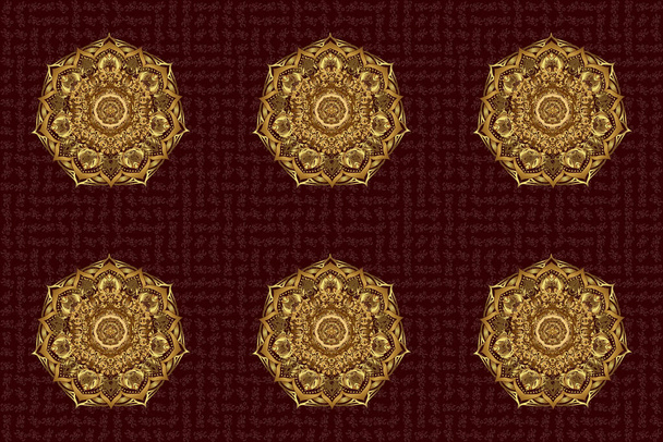 Mandala dourada desenhada à mão em um fundo marrom. Raster padrão abstrato
. - Foto, Imagem