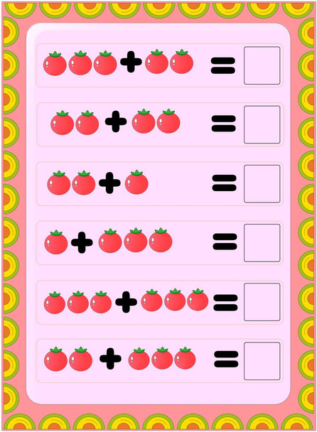 Školka a batole matematika s rajčatovým ovocem design - Vektor, obrázek