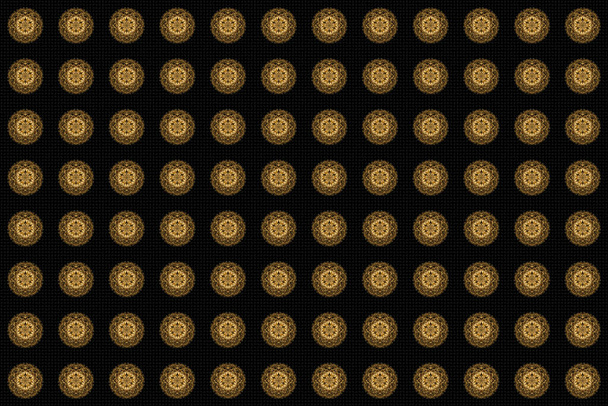 Χρυσό μονόχρωμο σχεδιασμό αφηρημένη μανδάλα ιερή γεωμετρία εικονογράφηση τρίγωνο κύκλους Merkaba lotus απομονώνονται σε μαύρο φόντο. - Φωτογραφία, εικόνα