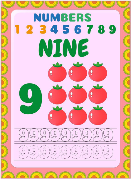 Matematica prescolare e infantile con disegno di frutta di pomodoro
 - Vettoriali, immagini