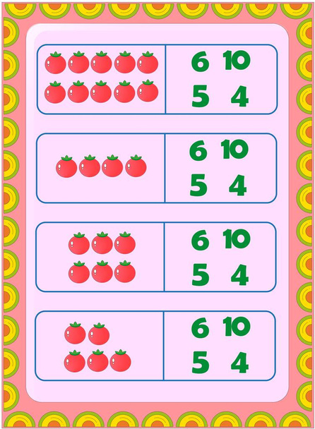Matemáticas preescolares y de niños pequeños con diseño de fruta de tomate
 - Vector, Imagen