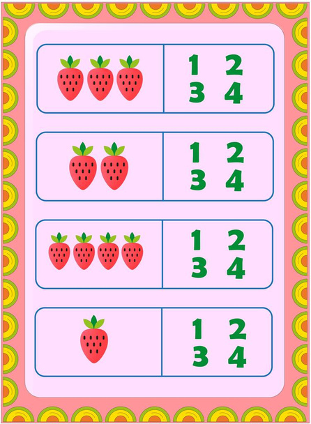 Matemáticas preescolares y de niños pequeños con diseño de fruta de fresa
 - Vector, Imagen