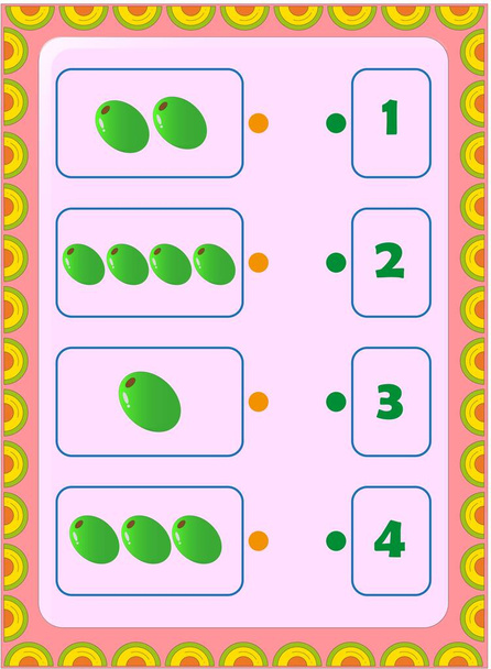 Matemáticas preescolares y de niños pequeños con diseño de frutas de oliva
 - Vector, Imagen