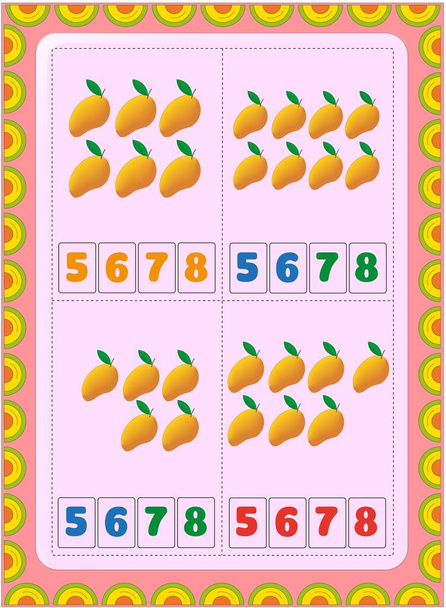 Matematica prescolare e infantile con disegno di frutta al mango
 - Vettoriali, immagini