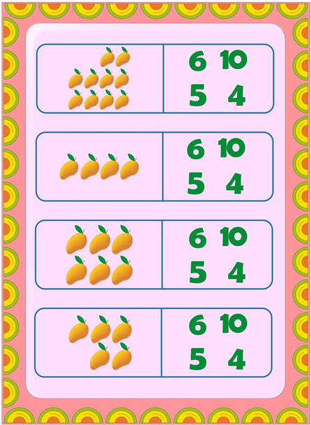 Preschool and toddler math with mango fruit design - Vector, Image