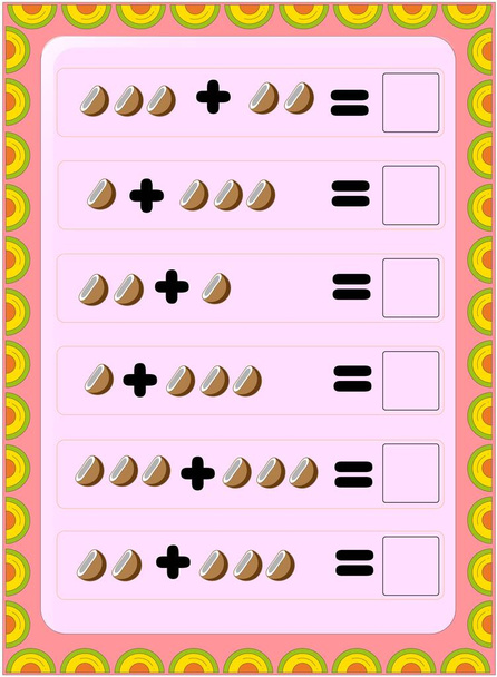 Matemáticas preescolares y de niños pequeños con diseño de frutas de coco
 - Vector, Imagen