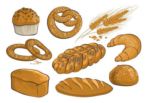 Set on a theme of bakery products. Vector illustration. - Vector, Image