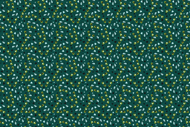 Hand painted illustration in green and blue colors. Raster cherry seamless pattern. - Photo, Image