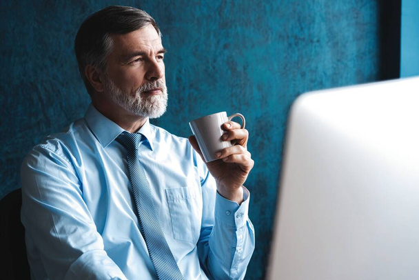 Mature Businessman Working On Computer In Office - Foto, immagini