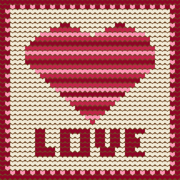 Knitted vector pattern with red heart. - Vektor, obrázek