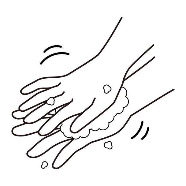 Hand washing procedure # 3, rub the back of your hand with your palm. - Vector, Image
