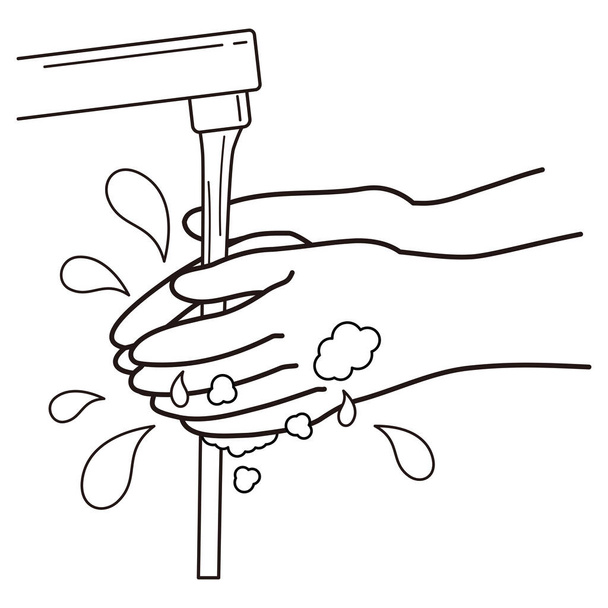 Procedimiento adecuado de lavado de manos # 8, enjuague bien con agua
. - Vector, imagen