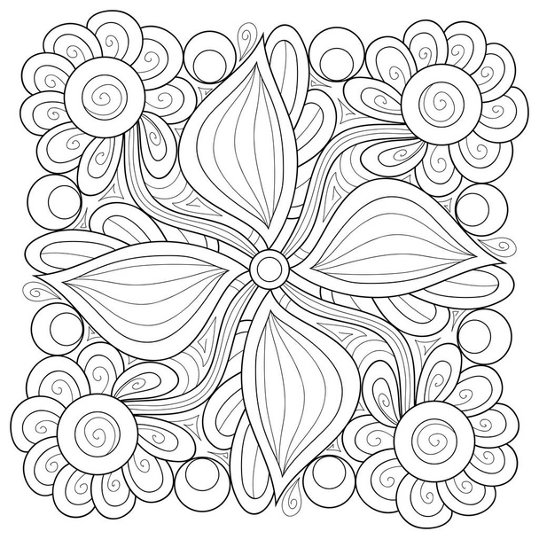 Ein schwarz-weißes Zen-Mandala-Bild für Erwachsene, Zeilenkunst-Illustration für entspannende Aktivität.Poster-Design für den Druck. - Vektor, Bild