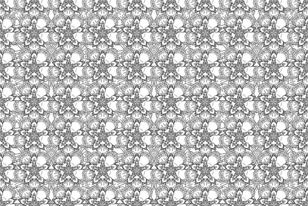 Raster ornate contoured elements in white and black colors for your design. Ornamental pattern for greeting cards, wrapping. Decorative seamless pattern silhouette. Traditional abstract decor. - Photo, Image