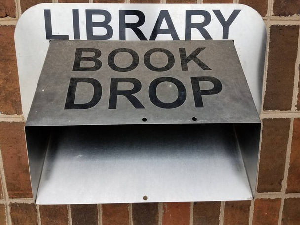 metal library book drop sign and book drop - Photo, Image